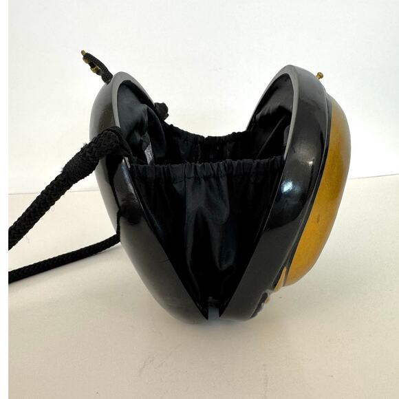 Timmy Woods Stars and Moon Wood Clutch Minaudiere Crossbody Bag Gold Black - Picture 9 of 14